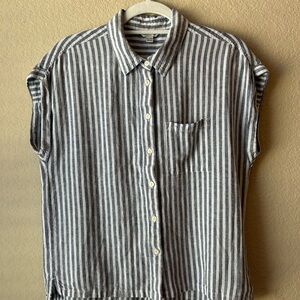 Orvis Blue and White Striped Sleeveless Shirt